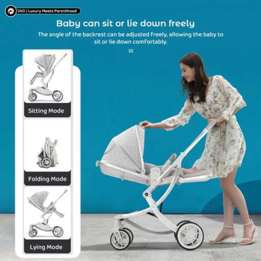StarAndDaisy Luxe Ultima Foldable Baby Stroller, Lightweight Travel Pram with Supportive Backrest for 0-3 Year Babies - Grey - Image 8
