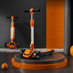 StarAndDaisy Rise 'n' Shine 3 Wheel Scooter for Kids with LED Light-Up Deck & Wheel with Music for 3 to 12 Year - Orange Black